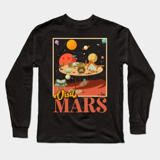 Retro Visit Planet Mars Mid Century Style Space Travel Long Sleeve T-Shirt